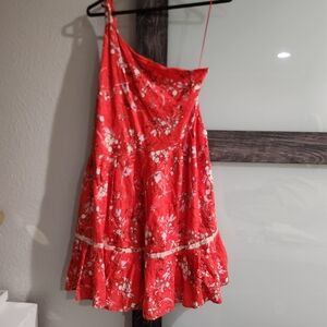 Free People Red Floral One-Shoulder Dress